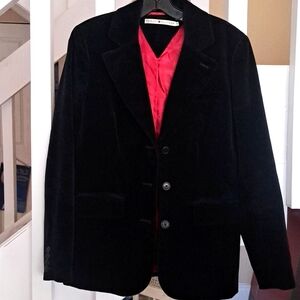 Tommy Hilfiger  Vintage Black Velvet Blazer sz4 lined in red very nice condition